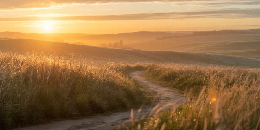 A peaceful sunrise over a winding path symbolizing confidence in God's plan for the future and overcoming insecurity with Bible verses.
