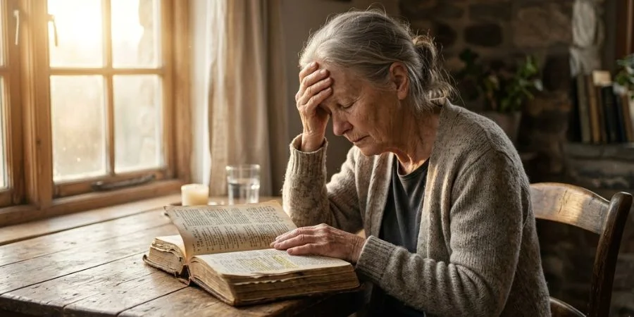 A person resting hands on an open Bible, finding strength through Bible verses about not giving up.