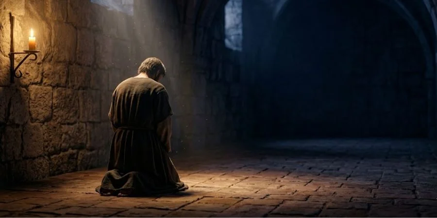 A kneeling figure in humble surrender illustrating the difference between imperfection and Bible verses about hypocrisy