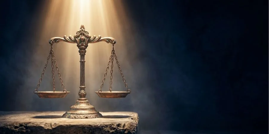 Ancient bronze scales balanced in golden light representing Bible verses about discrimination and God's call for impartial justice