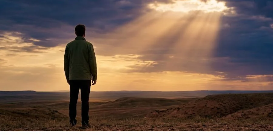 A lone figure standing at an open horizon, representing Bible verses about overthinking the future and trusting God