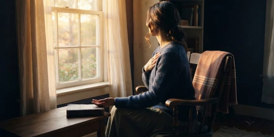 Woman seated by a window in quiet reflection, representing Bible verses for infertility and the hope found in waiting.