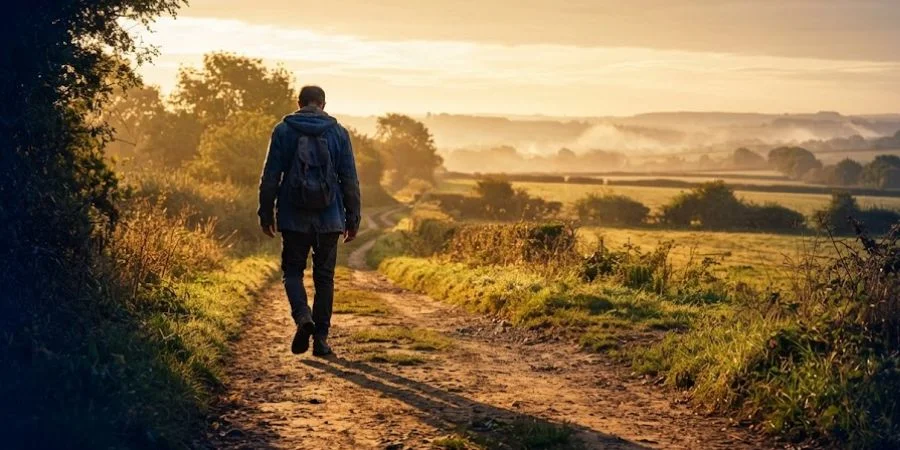 A figure walking a sunlit path, symbolizing Bible verses about your worth and God-given purpose.