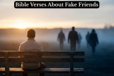 A lone figure sits in warm golden light as shadowy silhouettes walk away into the mist, reflecting Bible verses about fake friends.