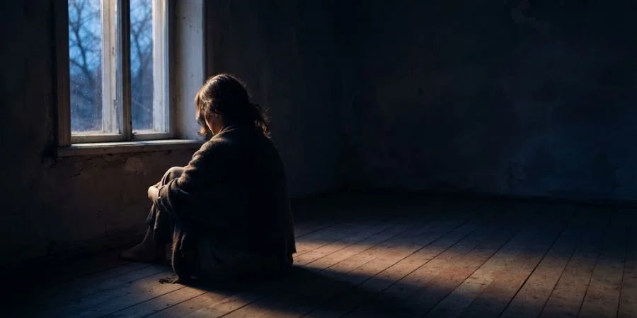 Solitary figure seated alone in soft light, reflecting Bible verses about abandonment and the ache of feeling forsaken.