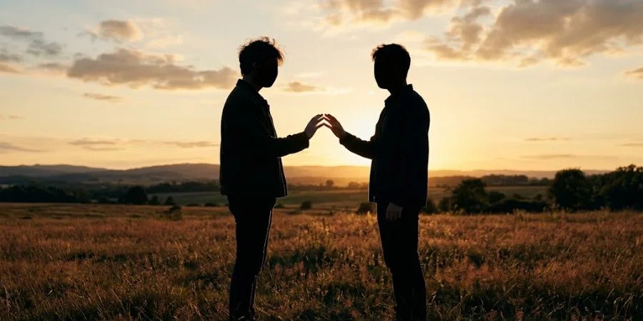 Two figures reaching toward each other in golden light, symbolizing Bible verses about arguing and pursuing peace