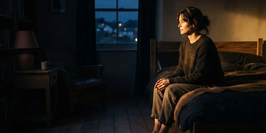 Person alone at night bathed in warm light, symbolizing Bible verses about distance relationships and God's presence.