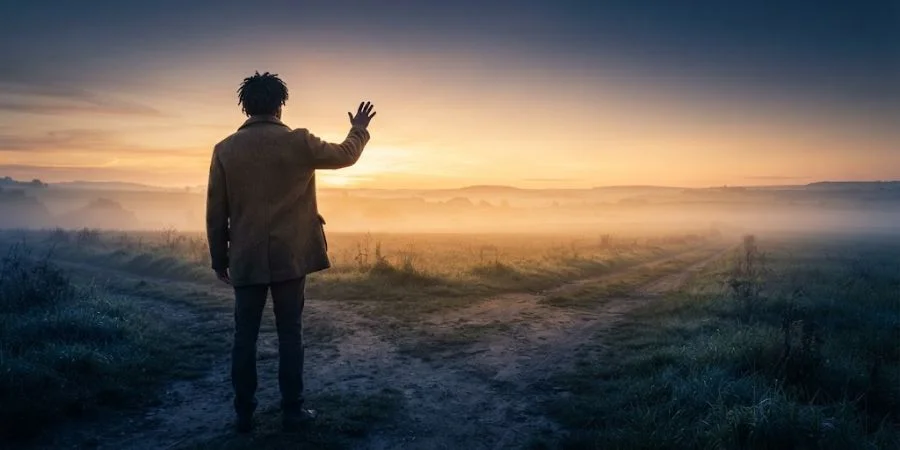 Person standing at a quiet crossroads at dawn, symbolizing Bible verses about second chances and renewed hope.