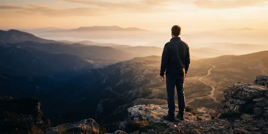 Person gazing at a distant horizon, symbolizing Bible verses about worrying about the future and trusting God's plan.