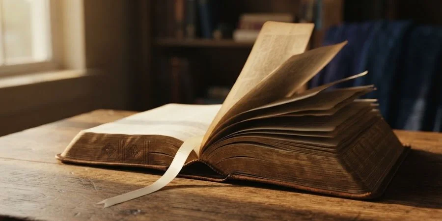 Open Bible with turning pages, representing more Bible verses about worrying about the future and finding peace.