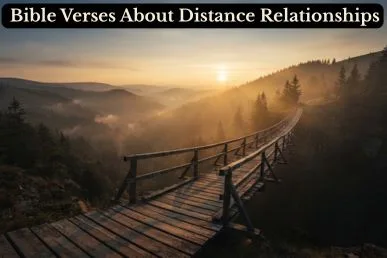 A golden bridge stretching across a misty valley at dusk, symbolizing Bible verses about distance relationships and enduring faith.