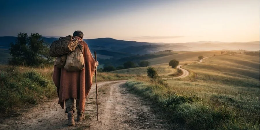 Person walking a long road at golden dawn, Bible verses about grief for strength when you feel empty