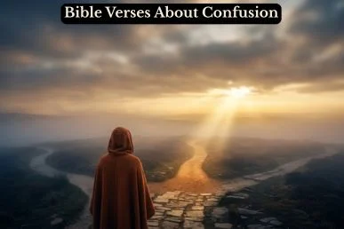 A traveler at a misty crossroads as golden light breaks through, showing God’s clarity in Bible verses about confusion